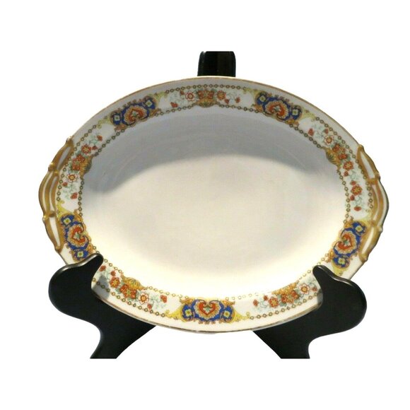 Vintage Oval Porcelain Platter With Gold Handles & Floral Motif Design SH201 - Picture 2 of 3